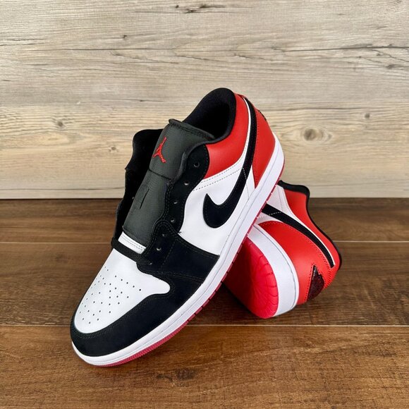 Nike Air Jordan 1 Low Black Toe Mens Size 10.5 White Black Gym Red IB8971 106 - Picture 1 of 9